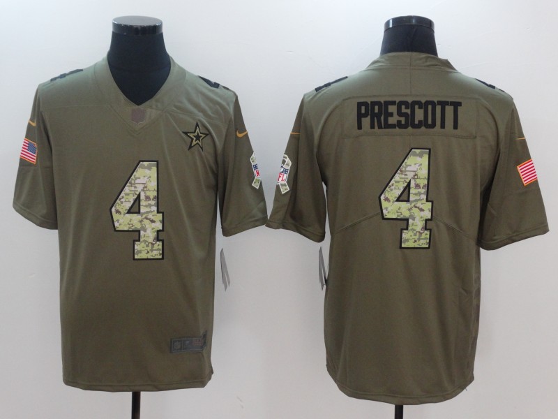 Men Dallas Cowboys 4 Prescott Camo Nike Olive Salute To Service Limited NFL Jerseys